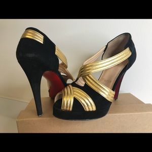 Louboutin Gold and Black Authentic Heels
